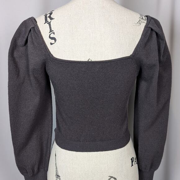 LPA Puff Sleeve Knotted Cropped Sweater Gray Size Small - Picture 15 of 16